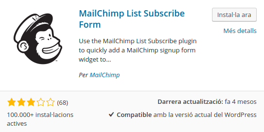 La extensió que necessitem és una extensió oficial de Mailchimp. 
